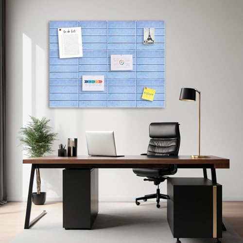 12 Packs Light Blue Felt Pin Board, Large 12" Bulletin Board with 30 Push Pins, Felt Board Slat Wall Paneling for Office Home Kitchen, Self-Adhesive Corkboard Tiles for Classroom Message Photos Memos