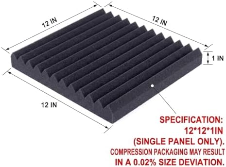 96 Pack Allxinlog Absorb the echo Acoustic Foam Panel Wedge Studio Soundproofing Wall Tiles 12" X 12" X 1"(Accompanied By Double-Sided Adhesive Tape) (96-BLACK)