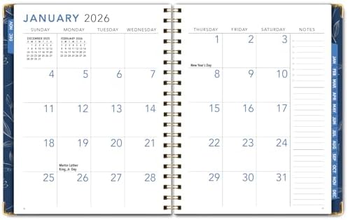 LARGE PRINT HARDCOVER 2026 Planner, 8.5"x11": 14 Months (November 2025 - December 2026), Daily Weekly Monthly Planner, Yearly Agenda, Bookmark, Pocket Folder and Sticky Note Set (Blueberry Vines)