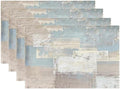 Batmerry Taupe Squares Texture Placemats,Grey and Beige Abstract Painting Washable Linen Table Mats for Kitchen Table Double Insulation Decor Dining Set Indoor Outdoor 12X18 in Set of 4