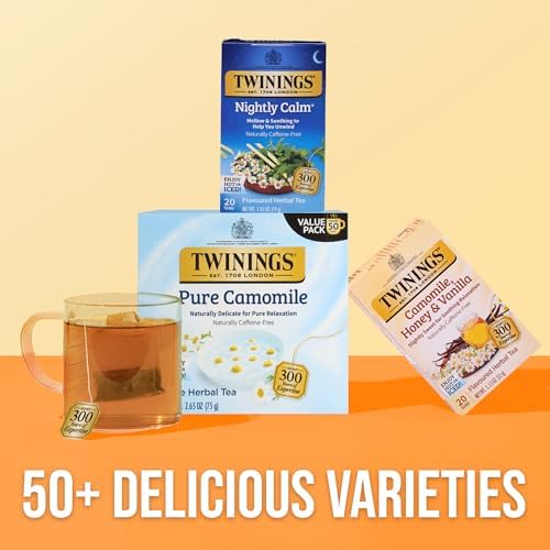 Twinings Nightly Calm Herbal Caffeine-Free Tea Bags, 20 CT Box (6 Pack)