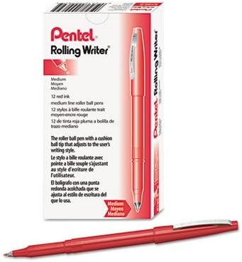 Pentel R100B Rolling Writer Stick Roller Ball Pen, .8mm, Red Barrel/Ink, Dozen