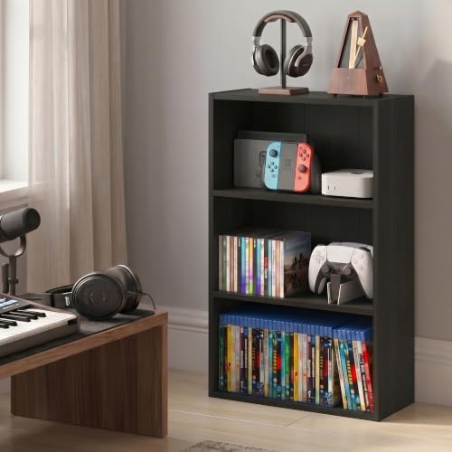 Furinno Basic DVD Shelf, 3-Tier CD Rack, Cube Storage, Espresso | 7 x 17 x 26, Open Shelf for DVD Blueray Game Disc, Organizer Media Shelf, for Living Room, Bedroom, Home Office