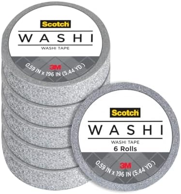 Scotch Expressions Glitter Washi Tape, Arts and Crafts Tape, .59 in x 196 in, Silver Glitter, 6 Rolls