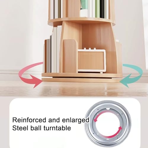 GAMAK Rotating Bookshelf Tower for Kids 360 Display 2-4 Tier Floor Standing Bookcase Revolving Bookcase Tower Small Corner Bookshelf for Small Space (Color : White, Size : Round_Two)