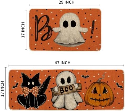 Artoid Mode Ghost Boo Orange Halloween Kitchen Mats Set of 2-17x29+17x47