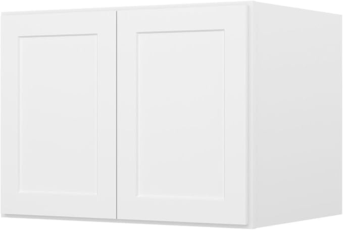 Furinno Shaker Wall Refrigerator Top Kitchen Cabinet, 2-Doors, White | 24 D x 33 W x 24 H, Adjustable Hinges, Soft-Close Shaker-Style Door, Ready to Assemble, Plywood, for Pantry, Dining Room