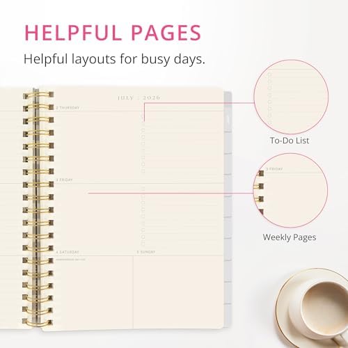 Graphique Floral 18 Month Planner, July 2026 – Dec. 2027, Hardbound Spiral Planner with Monthly Tabs, Holidays & Reminder Stickers, 6 x 8