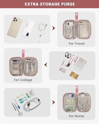 LOVEVOOK Laptop Backpack for Women, 15.6 Inch Work Laptop Bag with USB Port, Fashion Teacher Nurse Backpack Purse, Waterproof Travel Computer Backpack with Organizer Bag, 2PCS, Beige-Pink