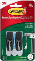 Command Outdoor Medium Black Wire Toggle Hooks, 2 Hooks and 3 Strips, Damage-Free Hanging Wall Hook for Hanging Back to School Decorations with Weather Resistant Strips, Holds up to 2 lb