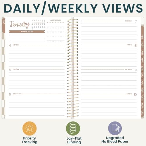 bloom daily planners 2027 Planner (January - December 2027) - Weekly & Monthly Softcover Planner for Women - Calendar Year Inspirational Agenda Book with Stickers - 5.5" x 8.25" - Checkered, Café