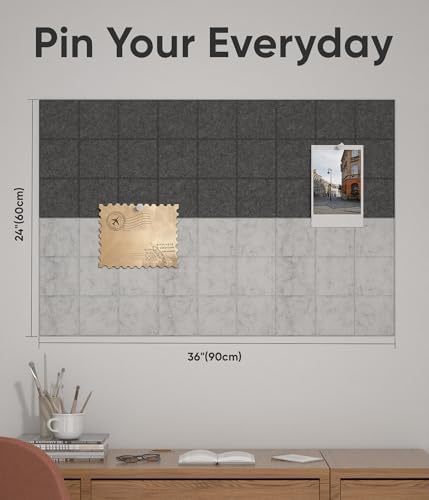 Large Cork Board for Walls 36" x 24", 6 Pack Felt Wall Tiles with Push Pins for Office Home, Pin Board Bulletin Board for Photo Pictures, Gradual Gray
