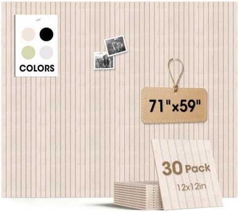 Large Cork Board for Walls 71" x 59",30 Pack 12"X12"Felt Bulletin Board Tiles with 240 Adhesive Tabs,Cork Board Alternative for Office Decor, Push Pin Board Wall Organizer-Oatmeal