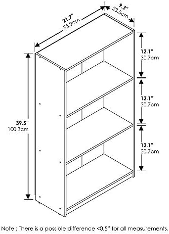 Furinno Basic 3-Tier Book Shelf with Open Shelves, Amber Pine