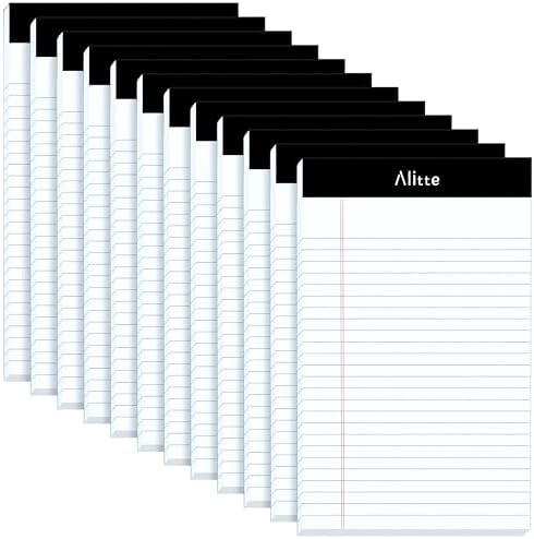 Alitte Legal Notepads 5x8, Pack of 12 - Perforated Narrow Ruled Writing Pad - Premium Thick Paper, No Ink Bleeding - Blank Legal Pads For Home, Office, School, Business - 50 Sheets Per Notebook