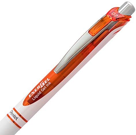 Pentel EnerGel Pearl Retractable Liquid Gel Pen, (0.7mm) Metal Tip, Medium Line, Orange Accent, Orange Ink, 12 pack (BL77PW-F)