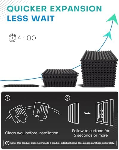52 Pack Acoustic Foam Panels, 1 X 12 X 12 Inches Sound Proof Foam Panels for Walls, High Density Acoustic Panels Sound Absorbing, Black Grey Noise Cancelling Studio Wedges (NOT Include Adhesive)