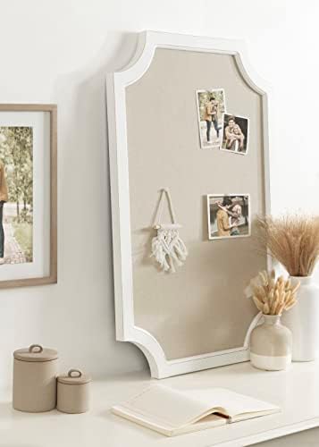 Hogan Framed Scalloped Decorative Wall Pinboard; White; 24 x 36; Rustic Modern Farmhouse Bulletin Board for Wall Organization and Decorative Displays