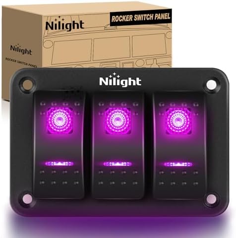 Nilight 3 Gang Aluminum Rocker Switch Panel Pre-Wired