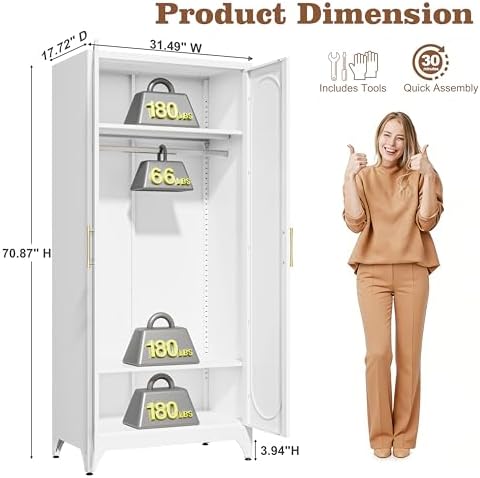 71" White Armoire Wardrobe Closet with Full Mirror