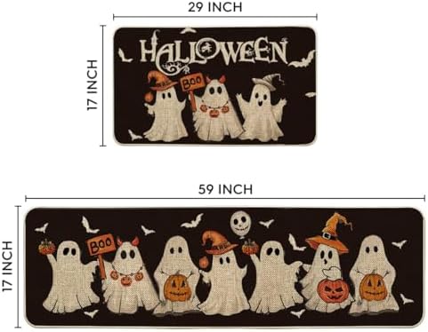 Artoid Mode Ghost Bat Black Halloween Kitchen Mats Set of 2-17x29+17x59