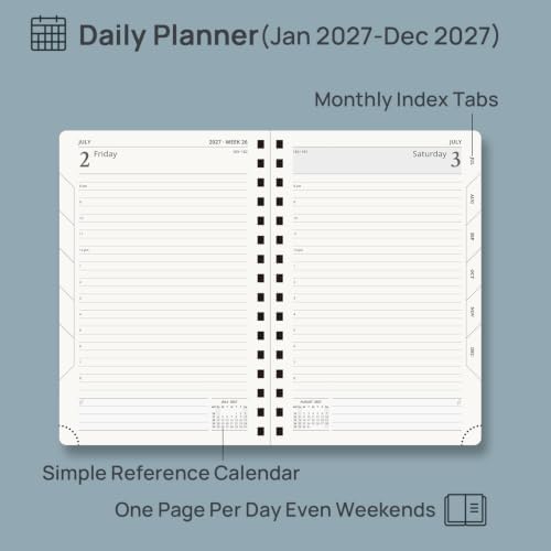 POPRUN 2027 Daily Planner One Page Per Day, 5.75" x 8.5" Calendar Book
