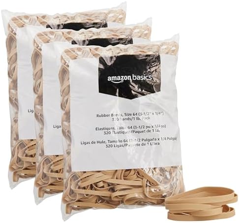 Amazon Basics Rubber Bands, Office Supplies, Size 64 (1/4"), 320 Bands/1 lb Pack, 3-Pack, Tan