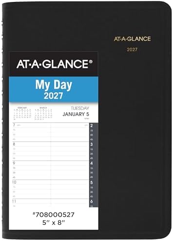 AT-A-GLANCE 2027 Appointment Book Planner, Daily, 5" x 8", Quarter-Hour, Black (708000527)