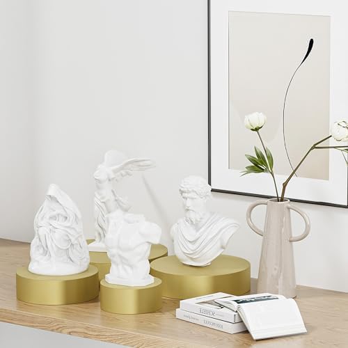 Round Metal Buffet Risers,4PCS Food Risers for Buffet Table 6in to 12in with Mini Acrylic Signs for Catering Dessert Collectibles Jewelry Figures Show Gold Cube Boxes Nesting Risers with Hollow Bottoms