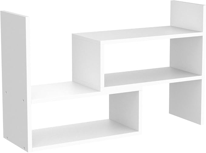 Expandable Desktop Bookshelf & Desk Organizer Shelf - Wooden Table Top Storage Organizer with Shelves, Corner Storage Rack, Small Desk Hutch for Dorm, Office, Home, Study Desk Accessories
