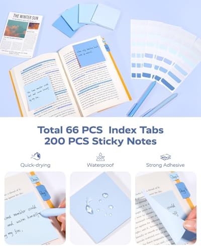 Four Candies Aesthetic School Supplies Kit with Cute Blue Pencil Case | Back to School Stationery Set with Pens, Highlighters, Mechanical Pencils, Sticky Notes for Students, College, Journaling