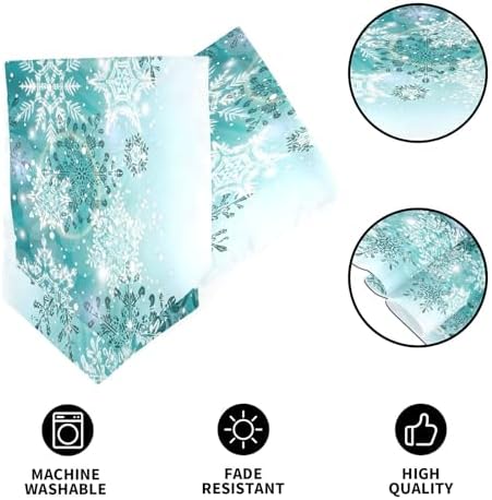Double-Sided Silver Winter Teal Turquoise Snowflakes Christmas Table Runner 18x72 Inches Long,Table Cloth Runner for Wedding Birthday Party Kitchen Dining Home Everyday Decor