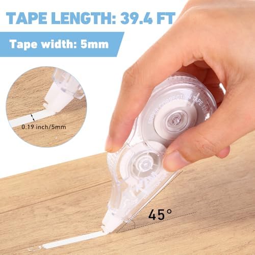 AmazingSpark 200 Pcs Correction Tape Bulk 39.4 ft White Wrong out Tear-resistant Instant Corrections Easy to Use Applicator for School, Office, Note Taking, Journal, Tape Width 0.2in (Clear)
