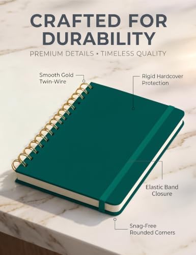 5 Pack Hardcover Spiral Notebooks, 8.3" x 6.3" Lined Journal Set, 100 GSM Bleed-Resistant Paper, 200 Pages Twin-Wire Bound Notebook with Elastic Band & Category Stickers for Office, School