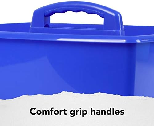 Storex Classroom Craft Caddy, 3 Compartment Plastic Organizer with Carry Handle, Assorted Colors, Color Assortment WILL Vary, 9.25 x 5.25 x 9.25 Inch, Case of Six 5-Packs (00941A06C)