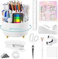 Office Supplies,School Supplies,White Desk Accessories,Desk Organizer,Scissors,Stapler,Tape Dispenser,Binder Clips,Staples,Staple Remover,Sticky Notes,Clear Tape,Pen,Ruler,Best Gift,11pcs