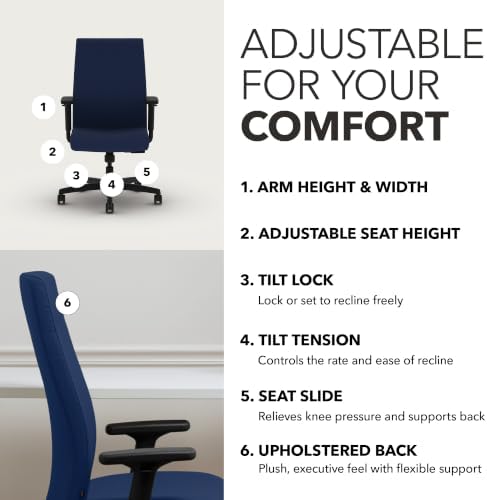 HON Ignition 2.0 Ergonomic Office Chair, Lumbar Support, Desk Chair, Indigo