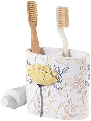 Avanti Linens - Toothbrush Holder, 100% Hand-Painted Resin Bathroom Accessories, Floral Home Decor (Marielle)