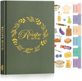 Lanpn A5 Blank Recipe Book Cookbook to Write in Your Own Recipes, Leather Cover Waterproof Empty Cooking Journal for 70 Recipes, Recipe Notebook with Stickers to Organize Your Family Recipes, Green
