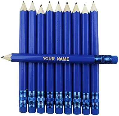 EZPENCILS & GIFTS - Golf Pencils Tipped with Eraser (1/2 a Pencil) - Sea Blue Colored Barrel - FREE-PERSONALIZATION - 2HB Black Lead - Custom Text - Non-Smear Eraser – Package of 20