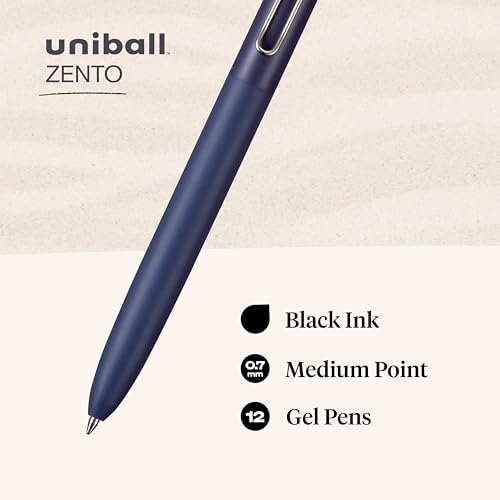 uniball Zento Liquid Gel Ink Retractable Pens, Medium Point (0.7mm), Muted Barrels, Black Ink, Dozen (Pack of 144)