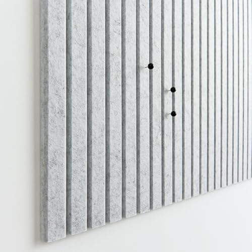 VIVELDA Large Felt Bulletin Board 48 x 36 Inch - 12-Pack Square Acoustic Wall Panels, Cork Board Alternative, NRC 0.95, Damage-Free Adhesive, Slatted Design for Home, Classroom (Marble)