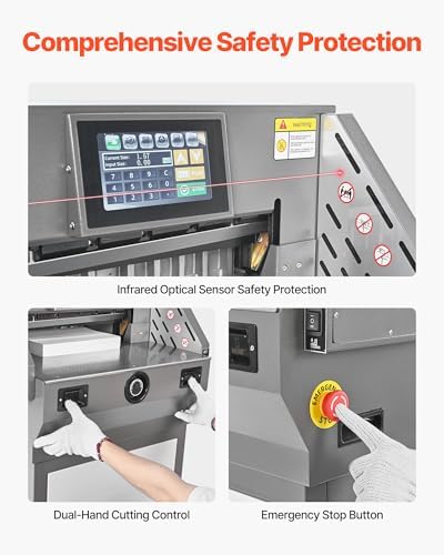 VEVOR Electric Paper Cutter, Metal Programmable Paper Cutter Machine, 17.99 inch Cutting Width, 2.28 inch Cutting Thickness, Electric Hydraulic Guillotine Trimmer with Infrared Function & Spare Blade