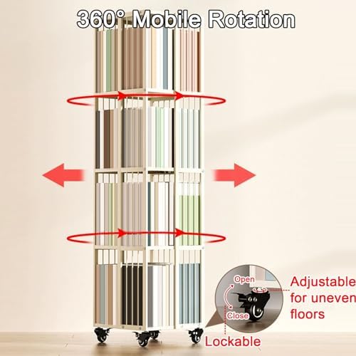 GAMAK Rotating Bookshelf with Brake Wheels Revolving Bookcase 360° Display 3-4tier Floor Standing Bookcase Used in Bedrooms Living Rooms Study Office (Size : Four)