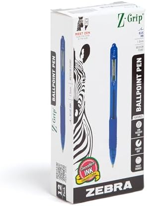 Zebra Pen Z-Grip Retractable Ballpoint Pen, Blue Ink, 1.0mm, 12-Pack