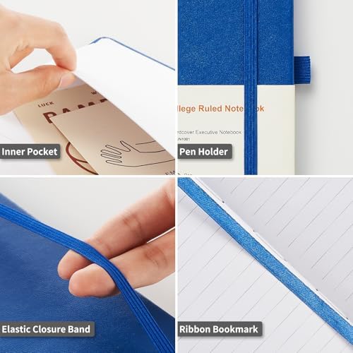 Heture Hardcover Notebooks, A5 Lined Journals Notebook for Writing 160 Pages, 8.2 x 5.5 inch, Blue Colors Classic Ruled Notebooks for College/Work/Travel (Blue, 1 Pack)