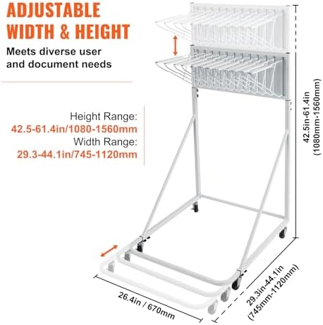 VEVOR Mobile Blueprint Storage Rack, Plan Holder with 12 Pivot Brackets, Mobile Blueprint Holder Adjustable Height & Length, Poster Display Rack for Office and Home (Rack Only Without Clamps)