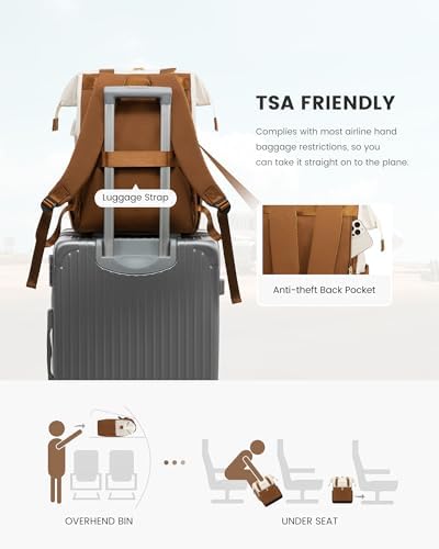 LOVEVOOK Laptop Backpack for Women with Giant Tumbler Holder, 15.6 Inch Work Laptop Bag with USB Port, Fashion Teacher Nurse Backpack Purse, Waterproof Travel Computer Backpack, 2PCS,Off-white-Yellow