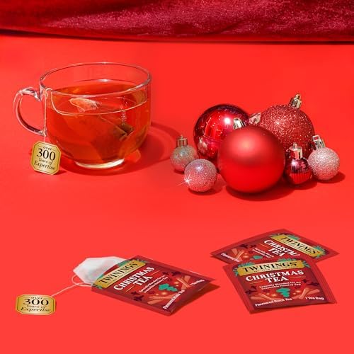 Twinings Christmas Black Tea Individually Wrapped Bags, 20 Count (Pack of 1), Aromatic Cinnamon & Clove, Caffeinated, Enjoy Hot or Iced, 20 Teabags