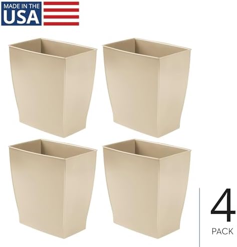 iDesign Small Plastic Bathroom Trash Can, Slim Rectangle Garbage Bin, 4-Pack, Brown
